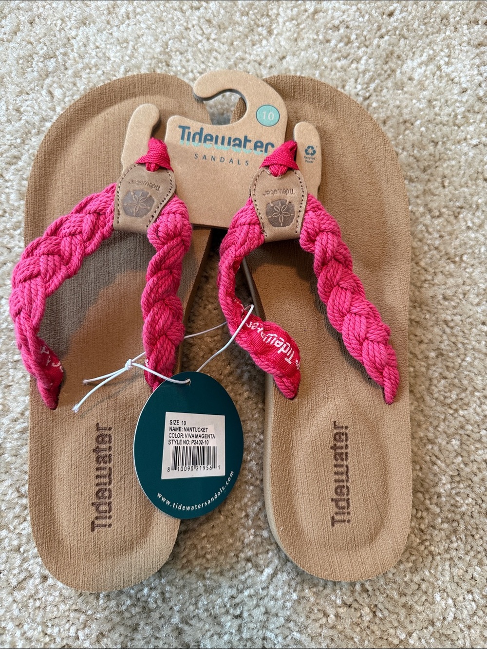 Tidewater Nantucket pink rope thong flip flop sandal size 9 10 shoe